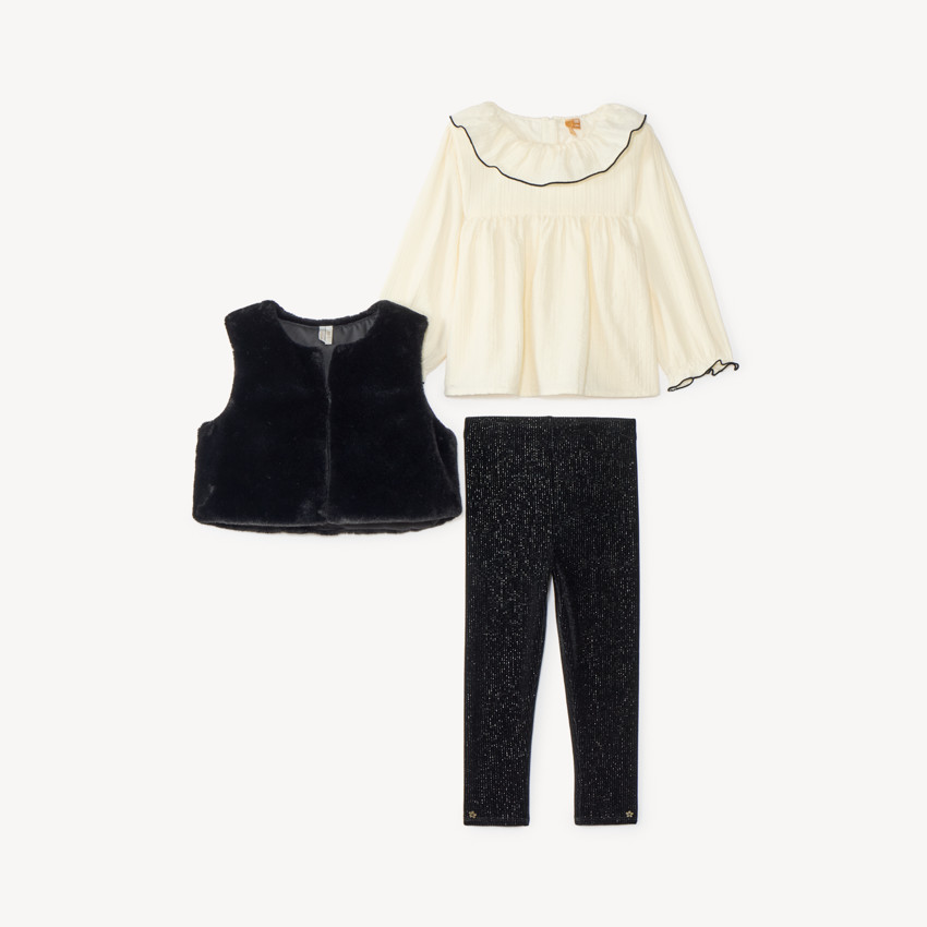 Ensemble 3 pièces bébé fille tunique et gilet en fausse fourrure 