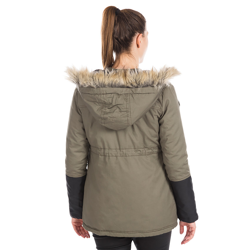 Parka de grossesse kaki à capuche avec détails simili cuir  