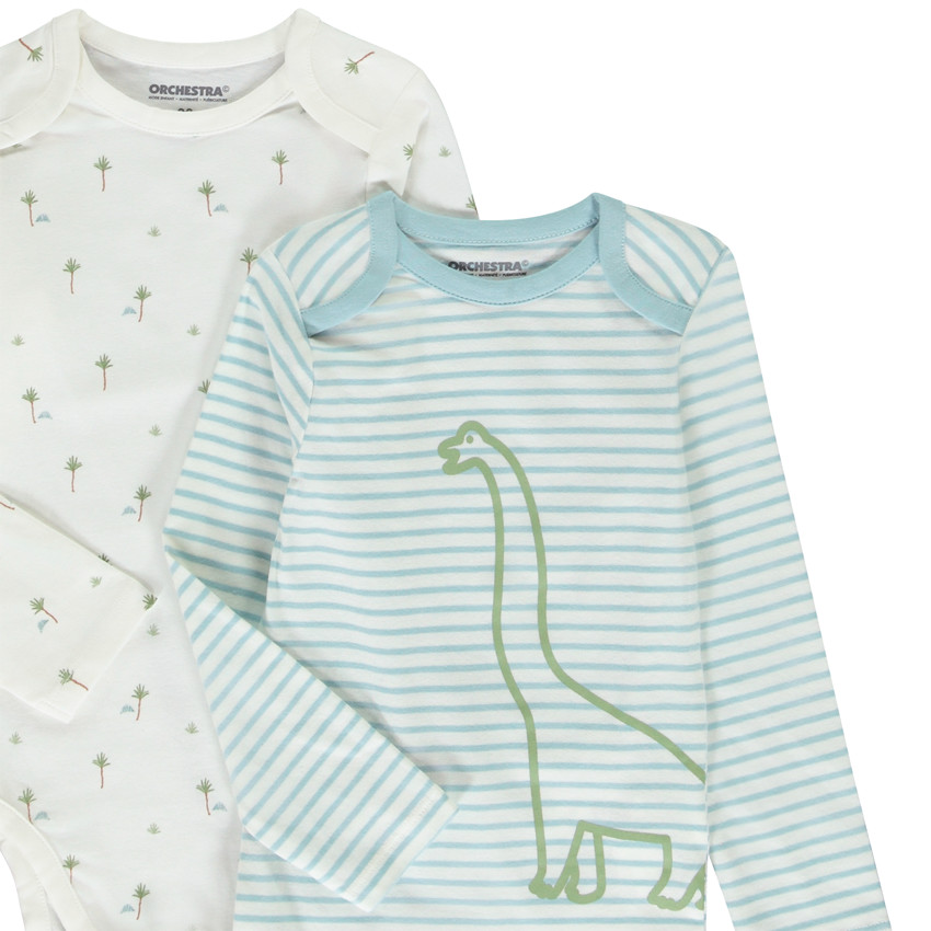Lot de 5 bodies manches longues motifs dinos pour bébé garçon avec ouvertures différentes selon l'âge 
