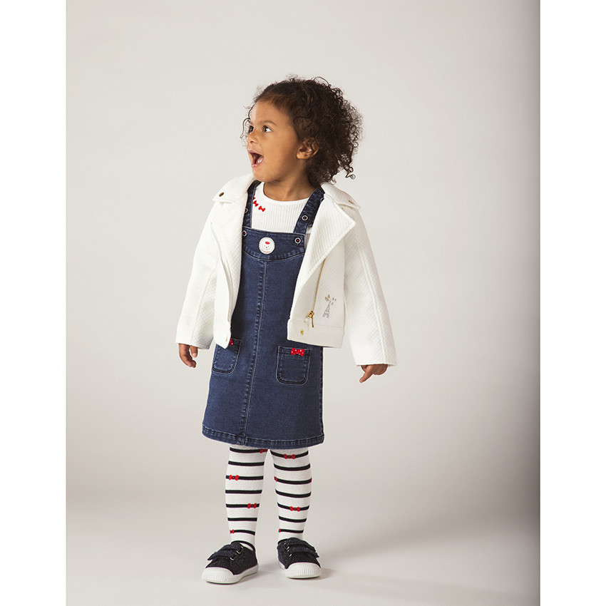 Robe salopette en jean avec bretelles volantées pour bébé fille 