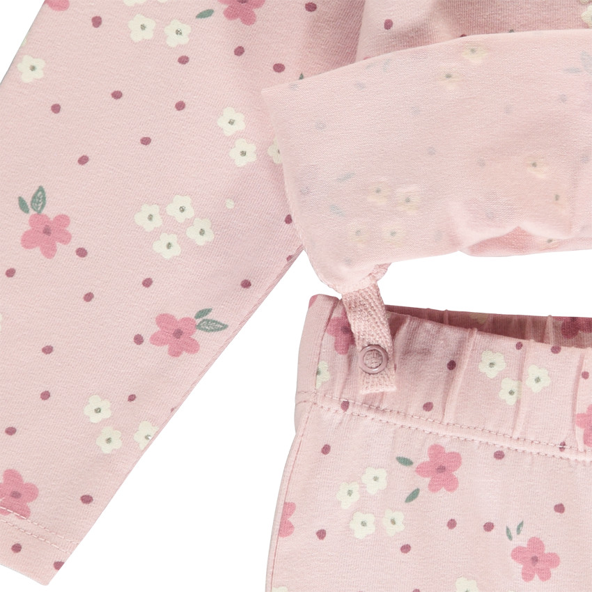 Pyjama 2 pièces imprimé fleurs pour bébé fille avec finitions différentes selon l'âge 