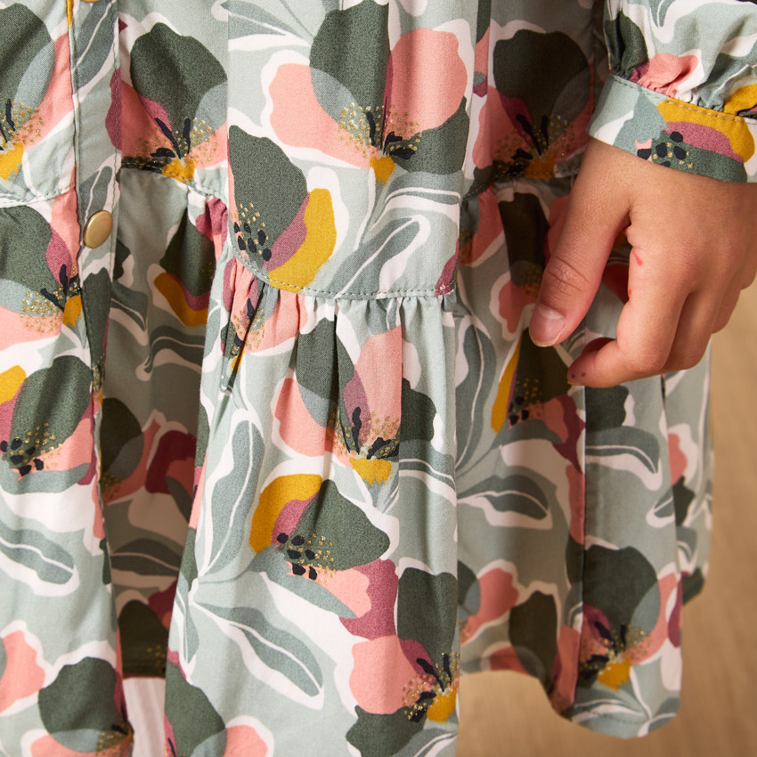 Robe chemise à manches longues imprimé floral pour fille 