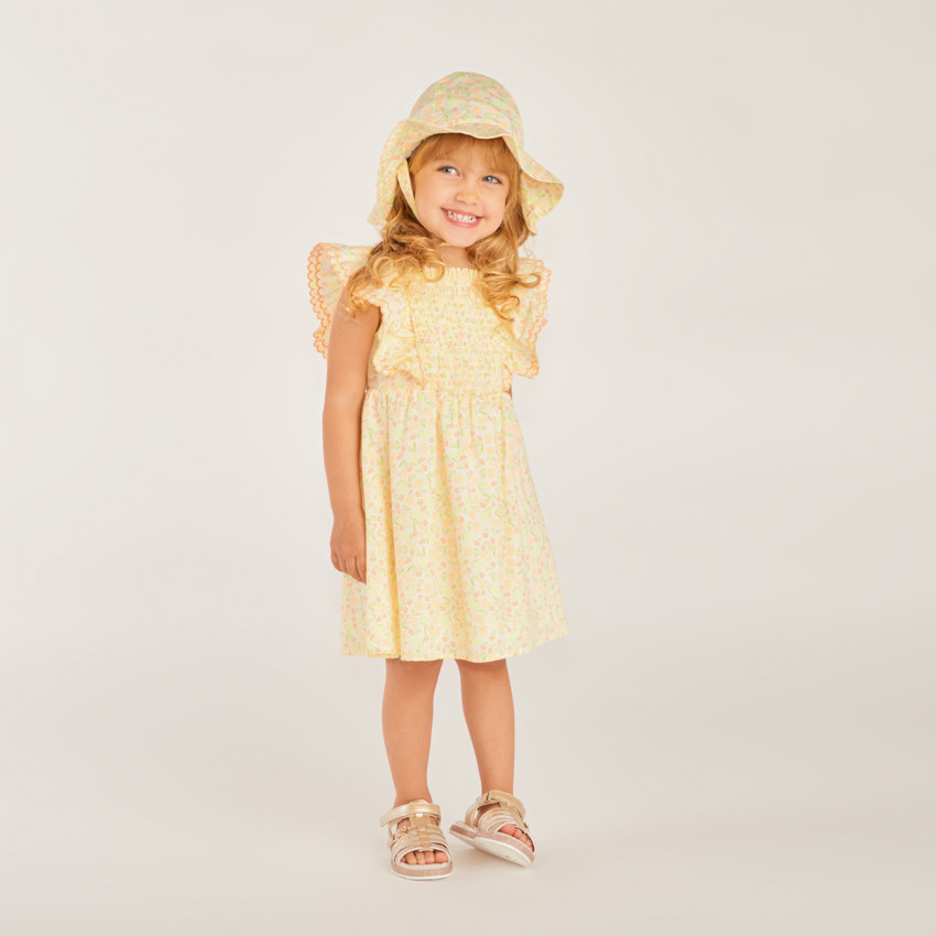 Ensemble 2 pièces robe + charlotte imprimé fleuri pour bébé fille 