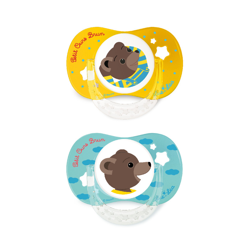 Lot de 2 sucettes anatomiques en silicone 0-6M - Petit ours brun Main Lot de 2 sucettes anatomiques en silicone 0-6M - Petit ours brun