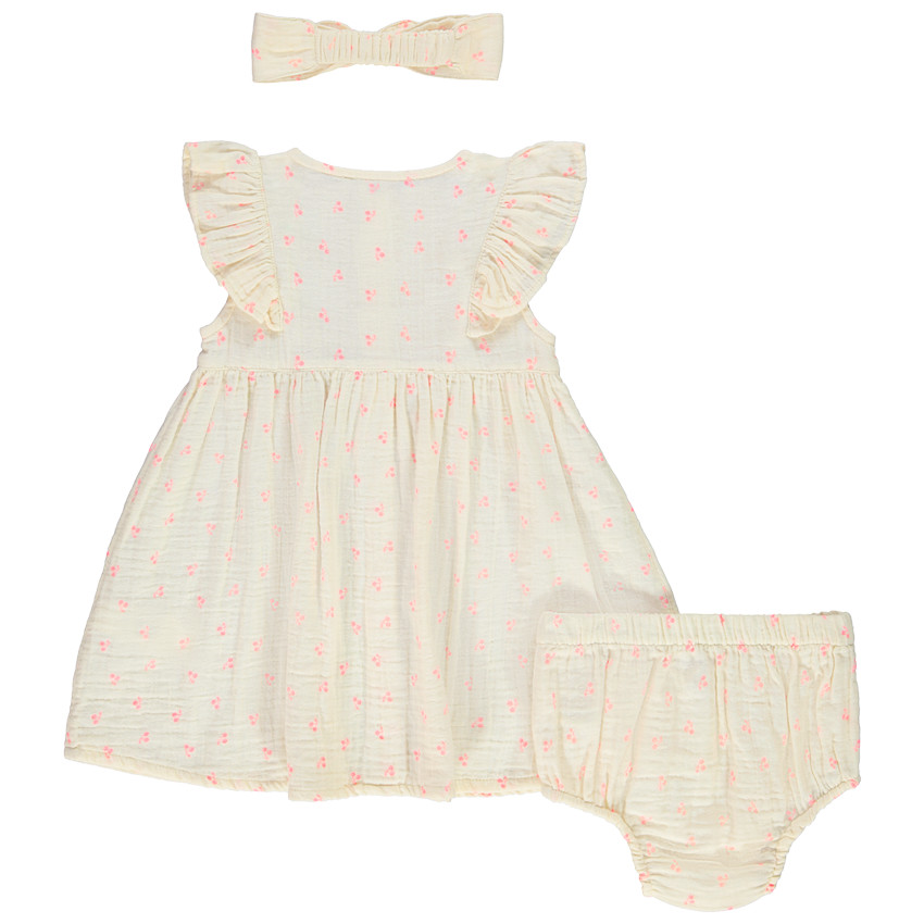 Ensemble 3 pièces robe + bloomer + bandeau à pois pour bébé fille 