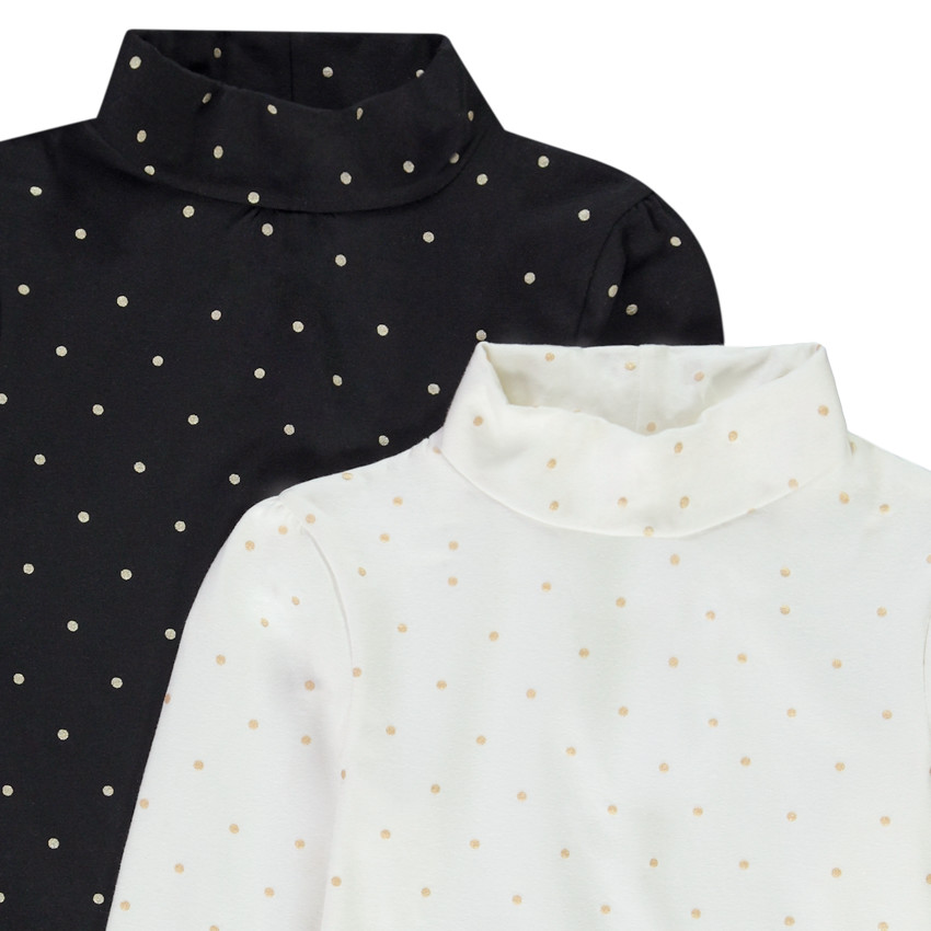 Lot de 2 sous-pull col roulé en jersey imprimé pois pour fille 