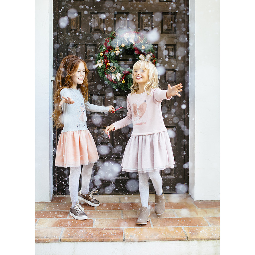 Robe manches longues bi-matière avec tulle pour enfant fille 