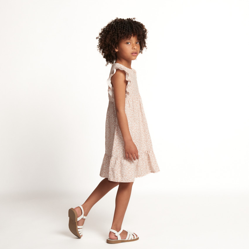 Robe manches courtes volantées imprimé tacheté pour fille 