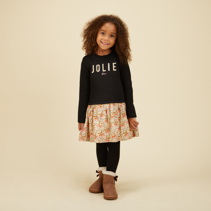 Robe bi-matière effet 2 en 1 avec sequins pour fille
