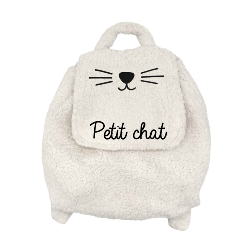 Sac à dos en sherpa Petit Chat blanc/noir 