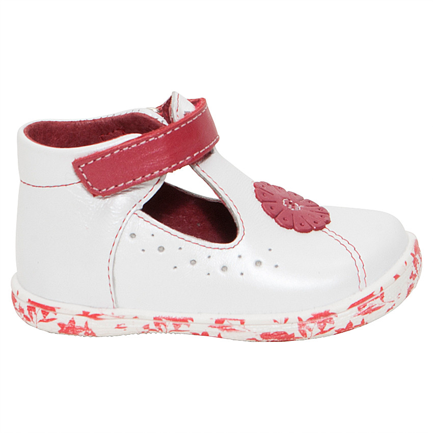 Salomés en cuir blanc avec scratch et patch fleur 