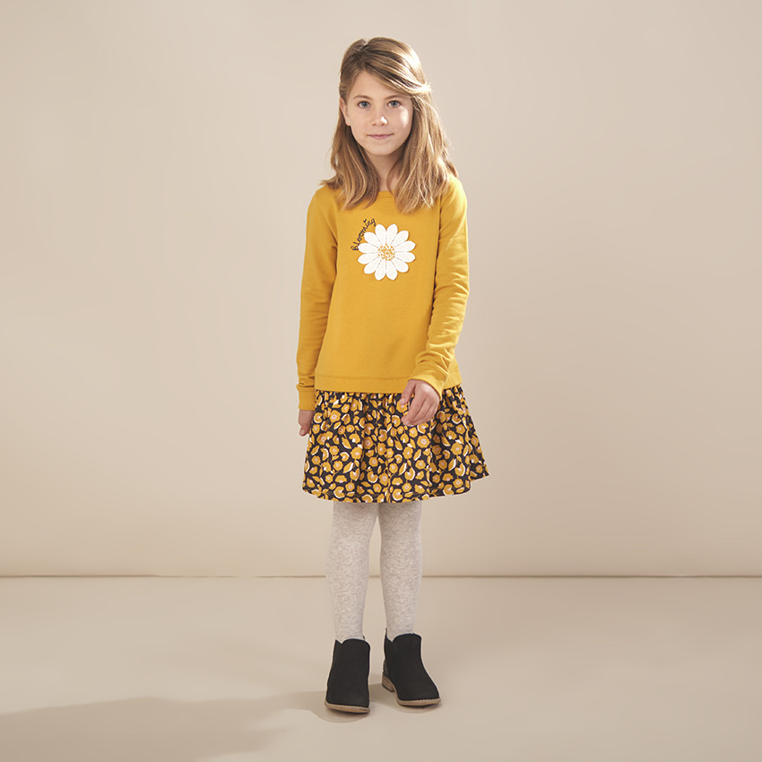 Robe manches longues effet 2 en 1 print fleurs 