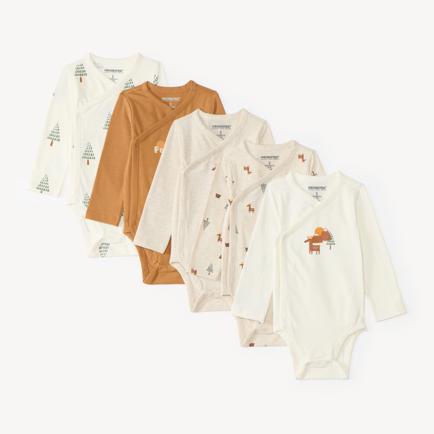 Lot de 5 bodies manches longues bébé garçon print forêt (Finitions différentes selon l'âge)