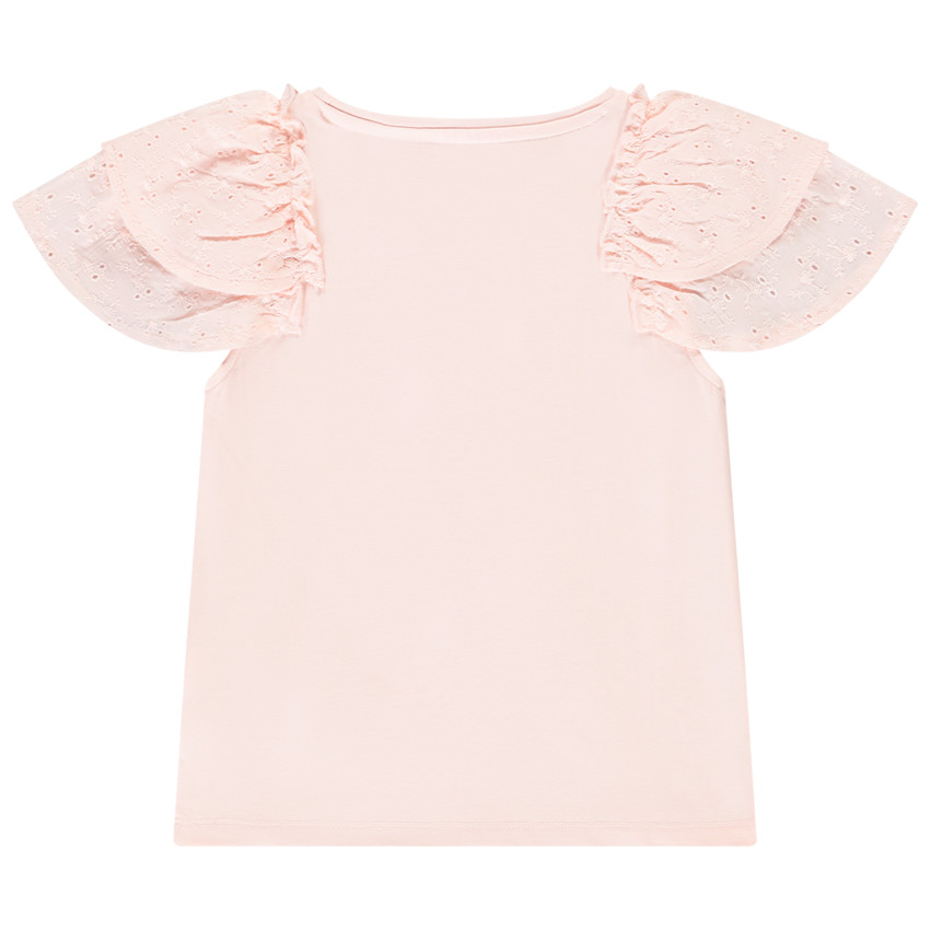 T-shirt manches courtes brodées et volantées pour fille 