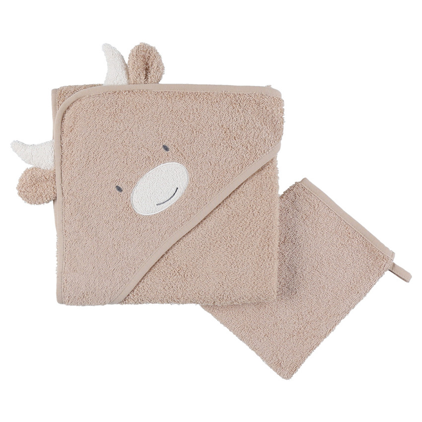 Cape de bain + gant de toilette en éponge Beige 