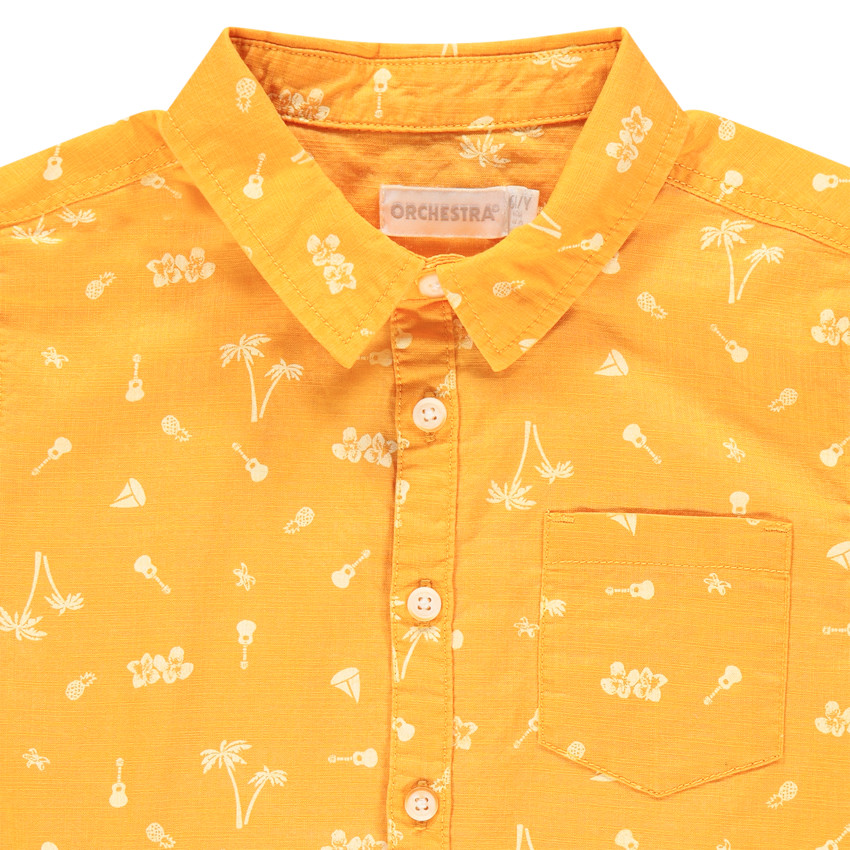 Chemise manches courtes jaune à imprimé fantaisie all-over Main Chemise manches courtes jaune à imprimé fantaisie all-over