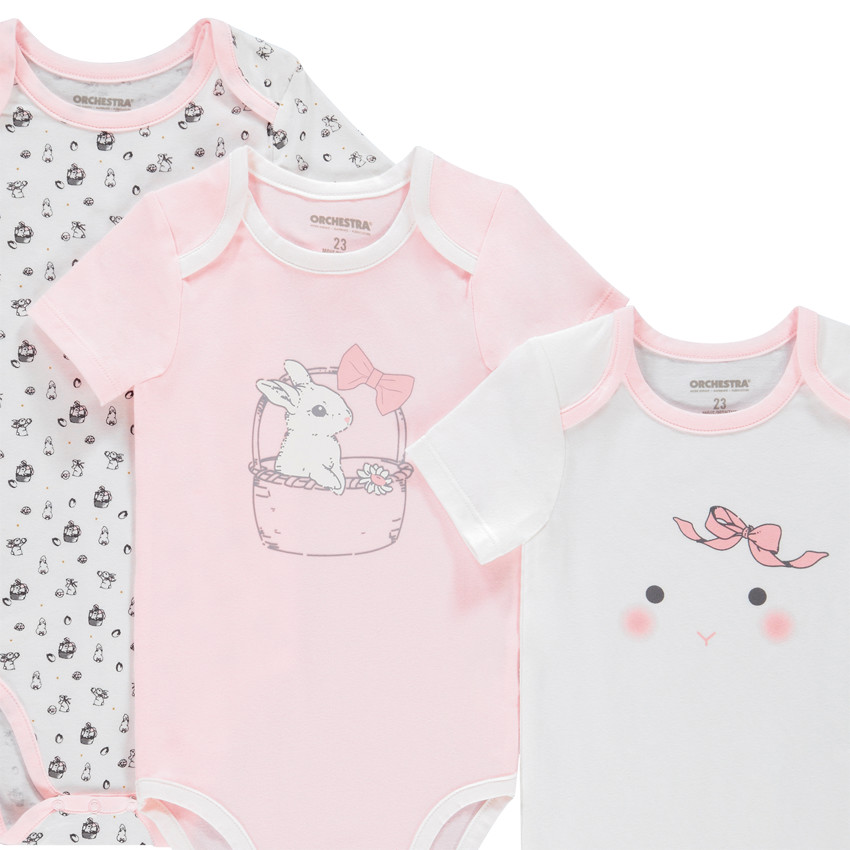 Lot de 3 bodies manches courtes pour bébé fille print lapin 