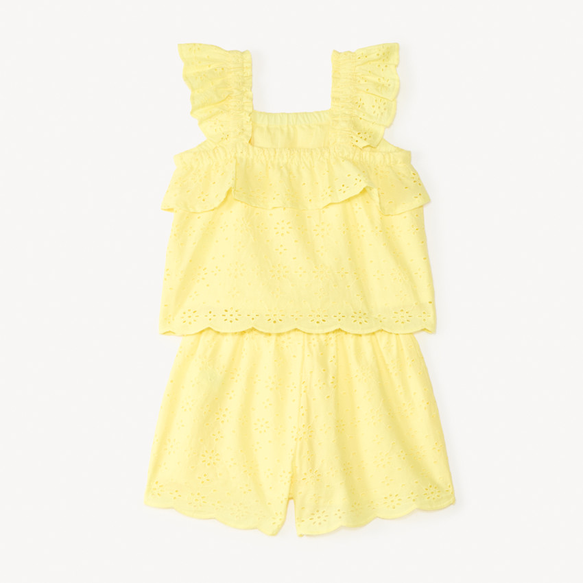 Ensemble uni débardeur + short en broderie anglaise pour fille 