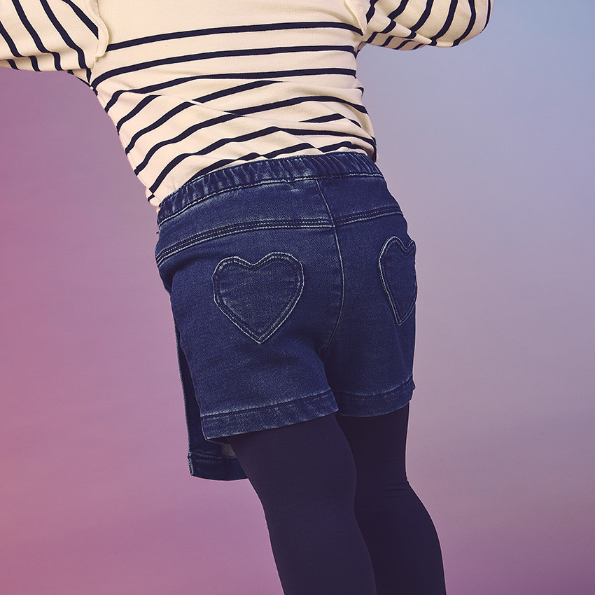 Jupe-short plissée effet denim pour bébé fille  