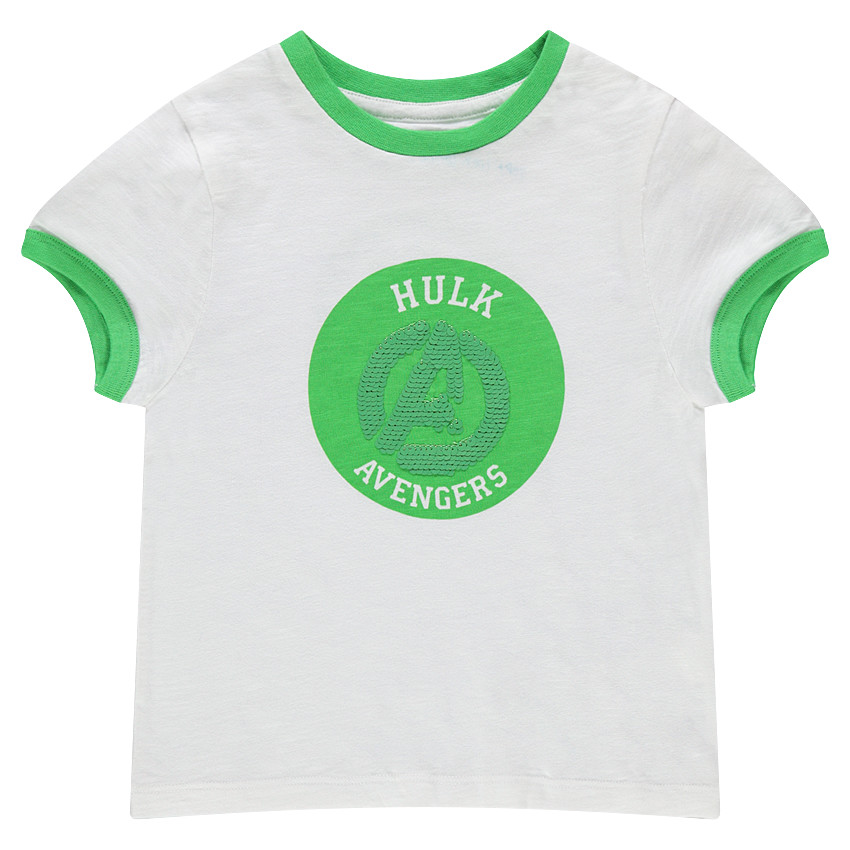 Tee-shirt manches courtes en jersey avec motif en sequins magiques Hulk Avengers Marvel 