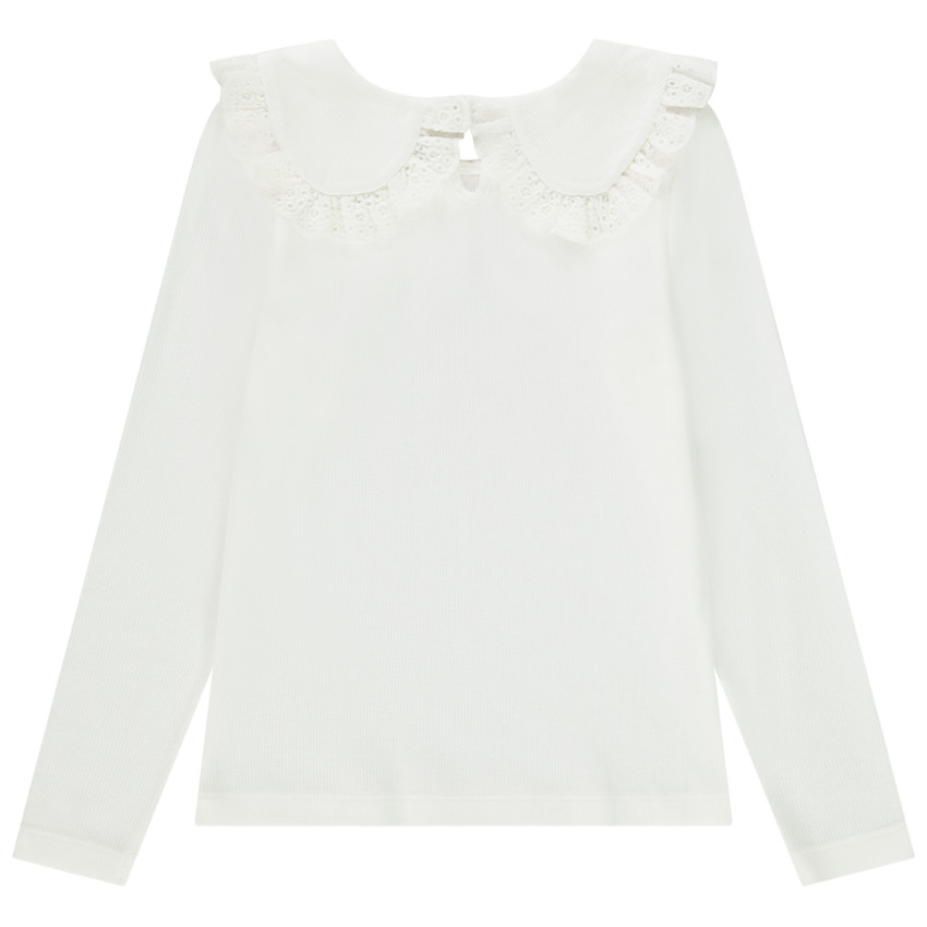 T-shirt manches longues côtelé à col brodé pour fille 