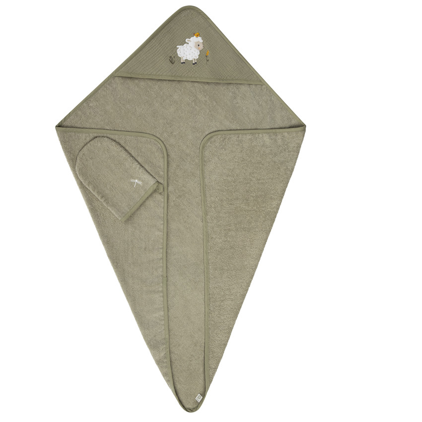 Set de bain avec cape et gant de toilette La Vie à la Ferme vert 