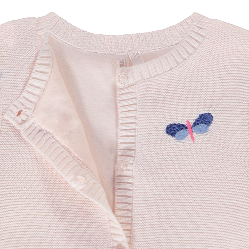 Gilet en tricot point mousse avec broderie libellule pour bébé fille 