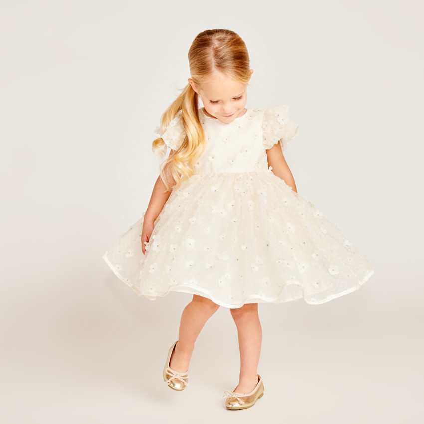 Robe manches courtes papillon avec fleurs 3D pour bébé fille 
