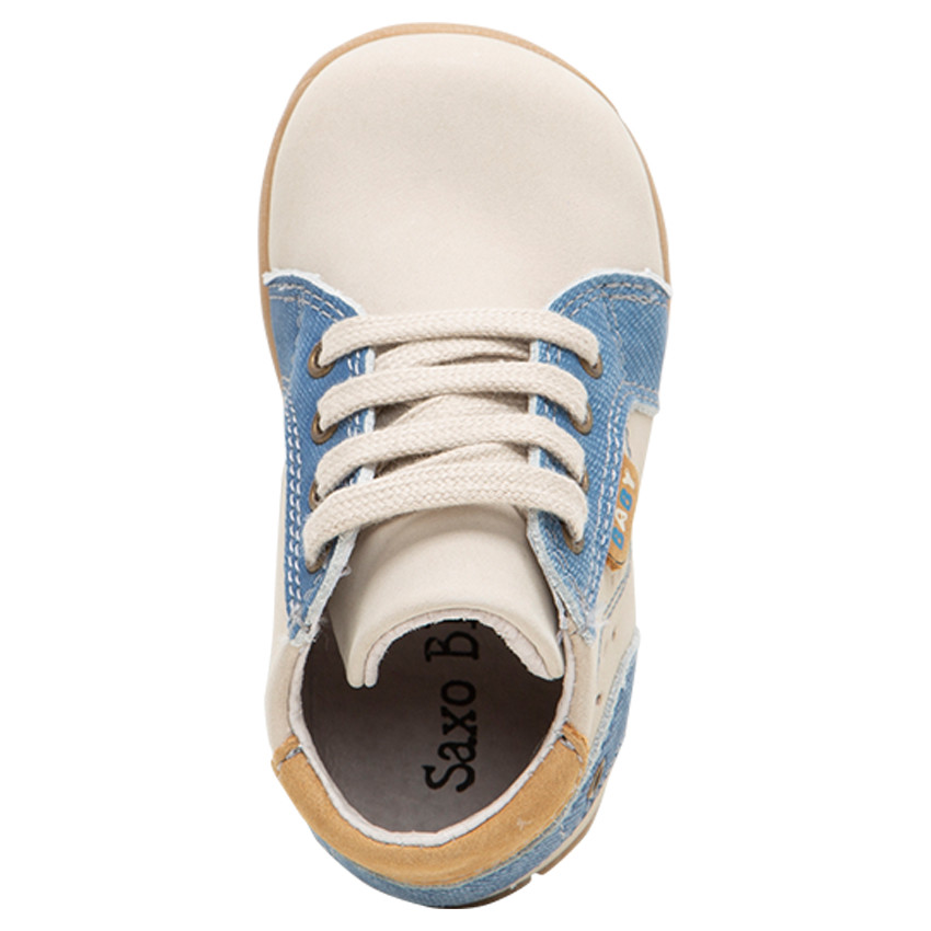 Bottillons à lacets en cuir avec empiècements effet jeans  