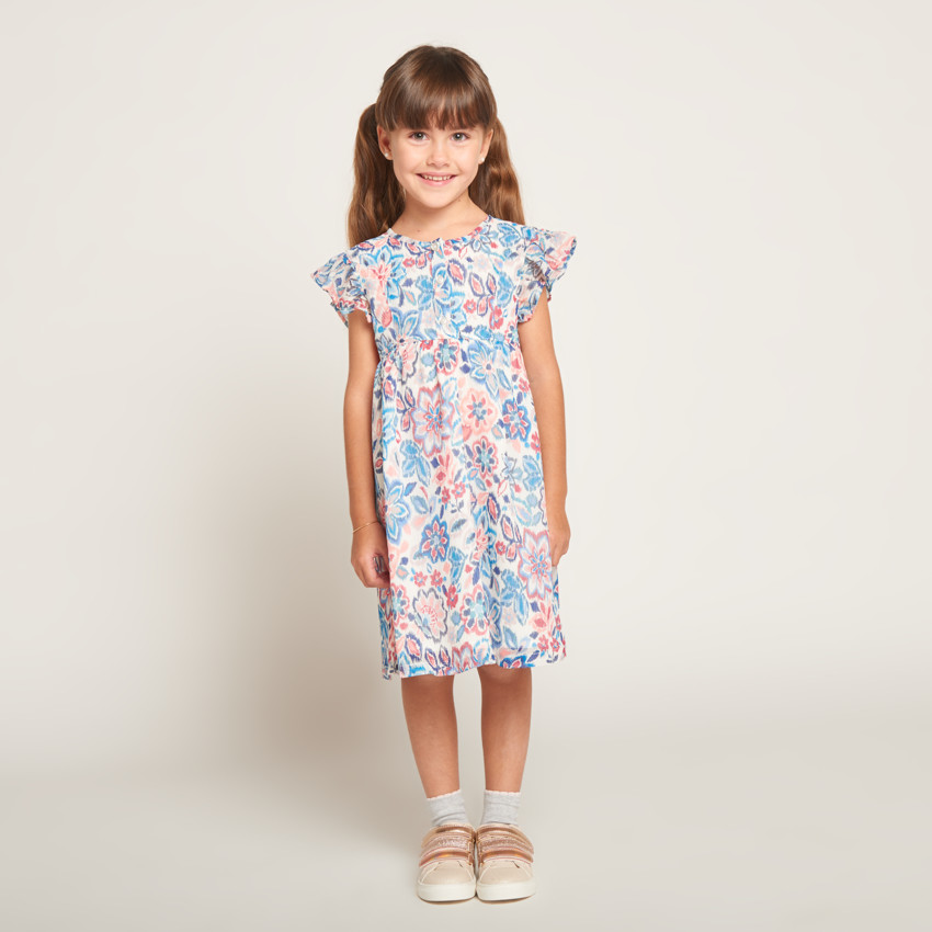 Robe manches courtes volantée et imprimé pour fille