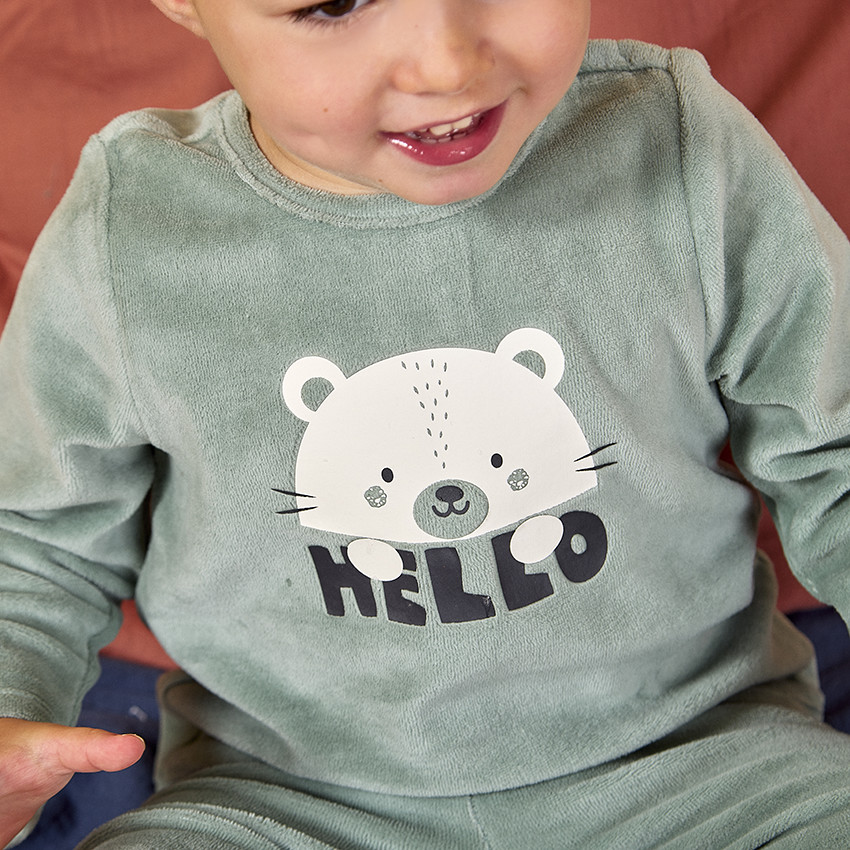 Ensemble 2 pièces en velours et print fantaisie pour bébé garçon 