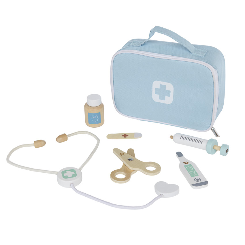 Set de docteur en bois bleu