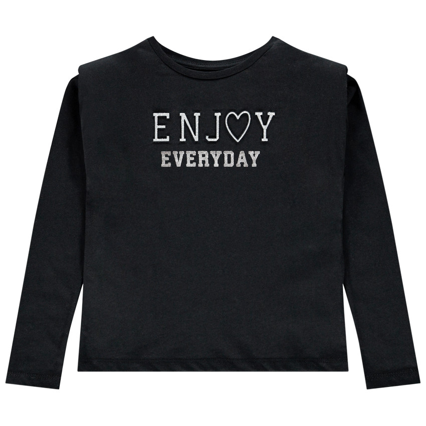 T-shirt manches longues à message en relief pour enfant fille 