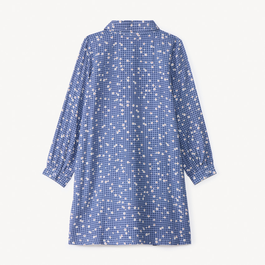 Robe manches longues à carreaux imprimé fleurs pour fille 
