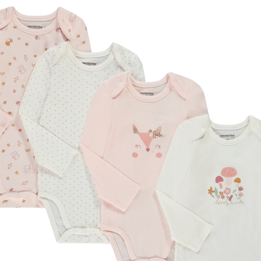 Lot de 7 bodies manches longues forêt pour bébé fille avec ouvertures différentes selon l'âge 
