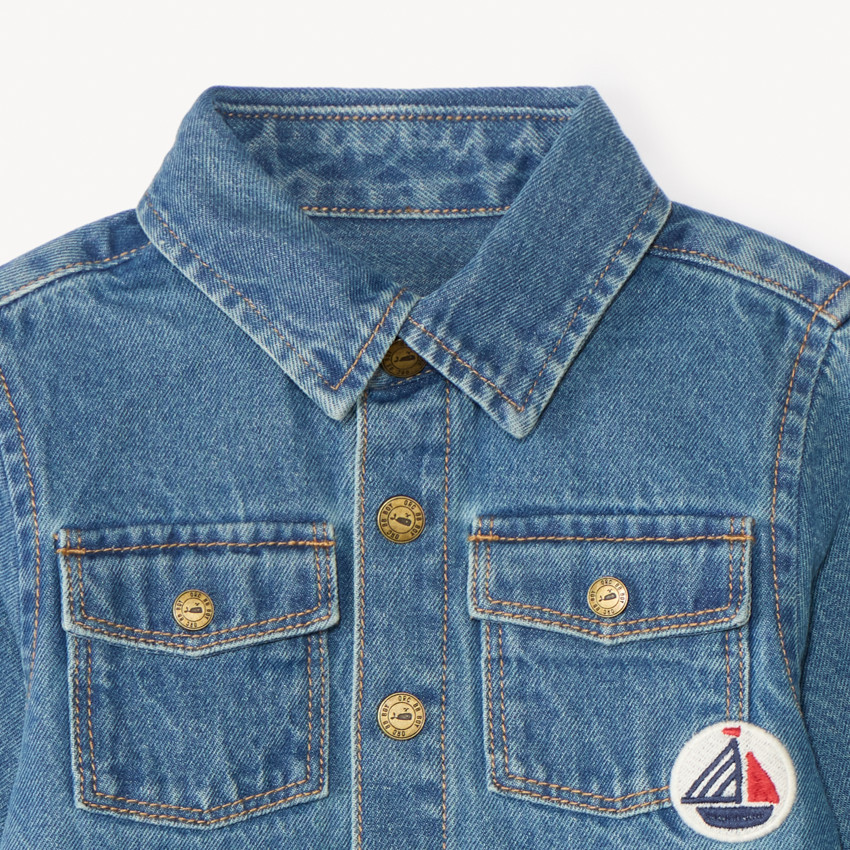 Veste en jean brodée voilier pour bébé garçon 