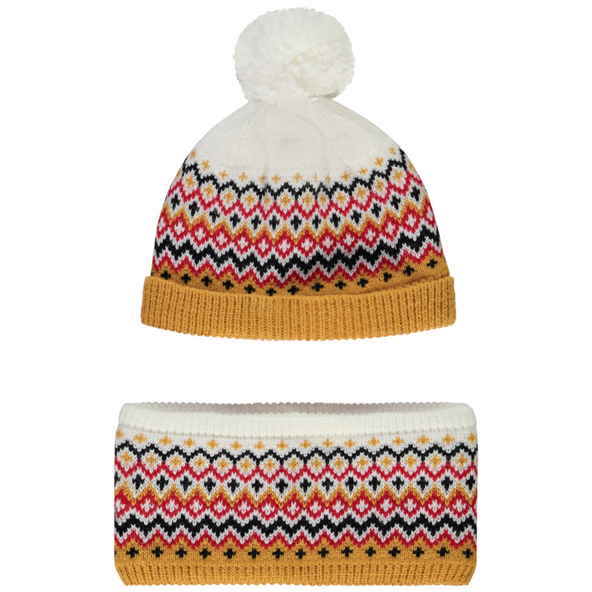 ensemble bonnet + snood en tricot pour bébé garçon - beige