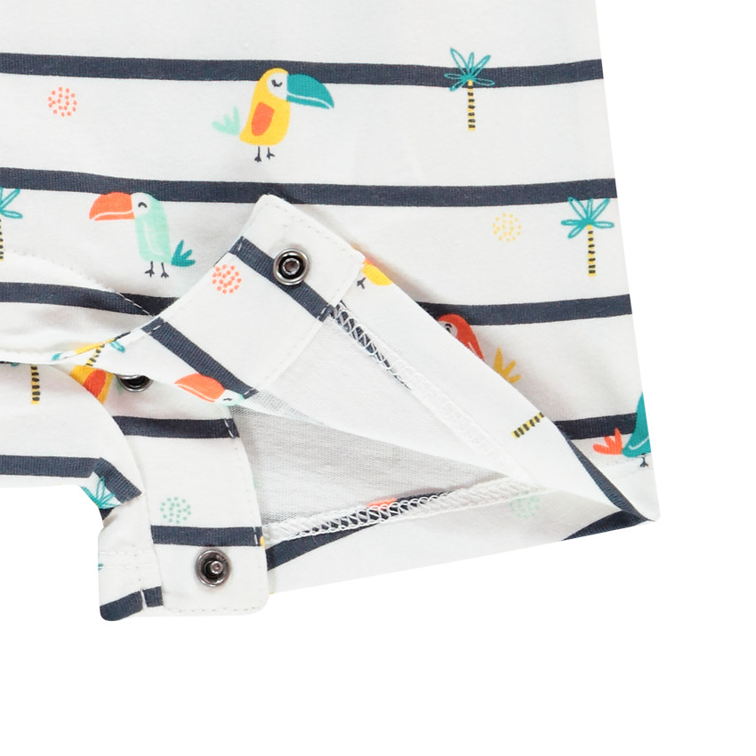 Combinaison courte à rayures imprimé Toucans et Palmiers pour bébé garçon 
