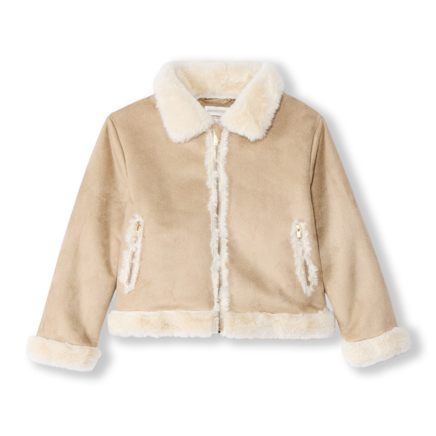 Veste en suédine contrecollée fausse fourrure pour fille