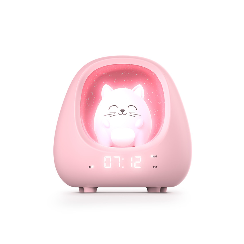 Réveil avec veilleuse Myko le chat rose 