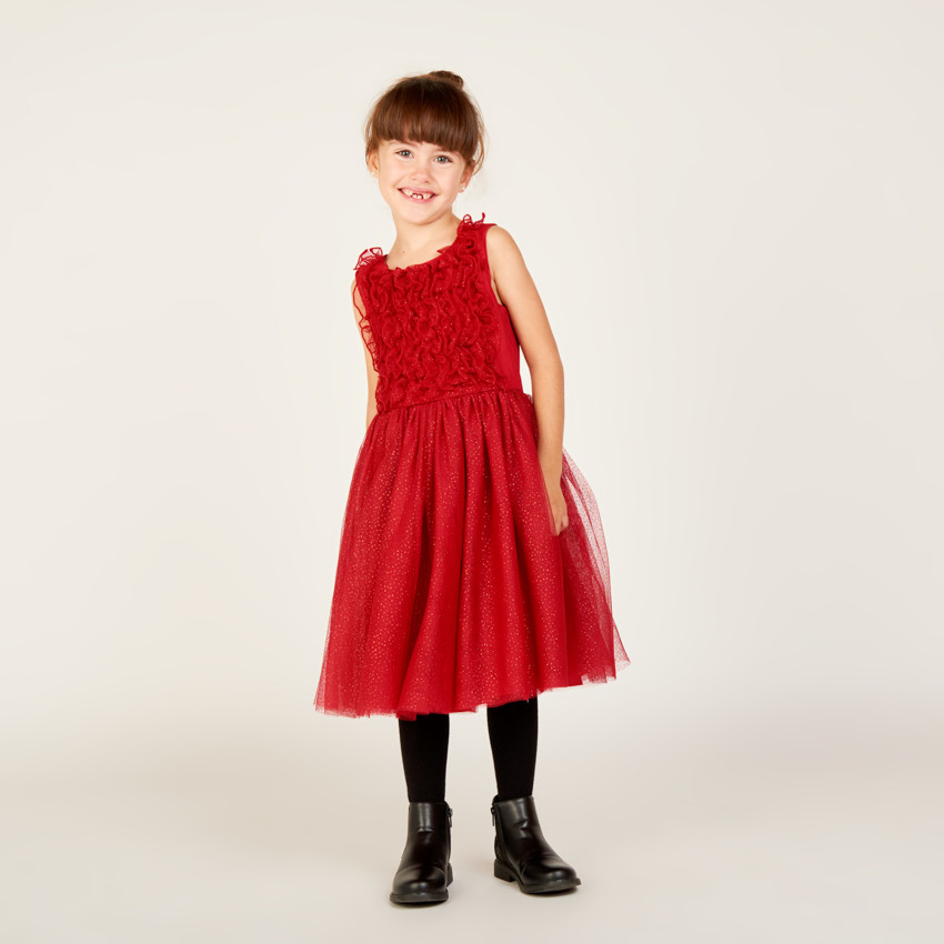 Robe de fête sans manches à froufrous pailletés pour fille
