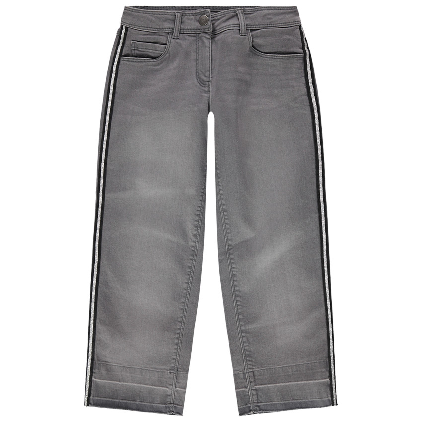 Junior - Jean gris effet used à bandes argentées 