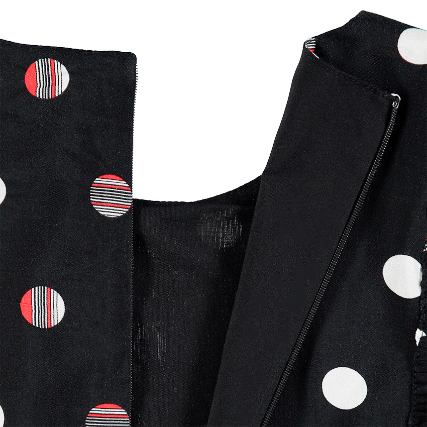 Robe manches longues à volants et pois all-over 