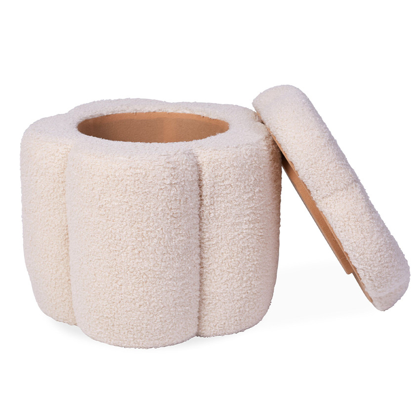 Pouf et coffre à jouets Fleur Blanc Cassé 