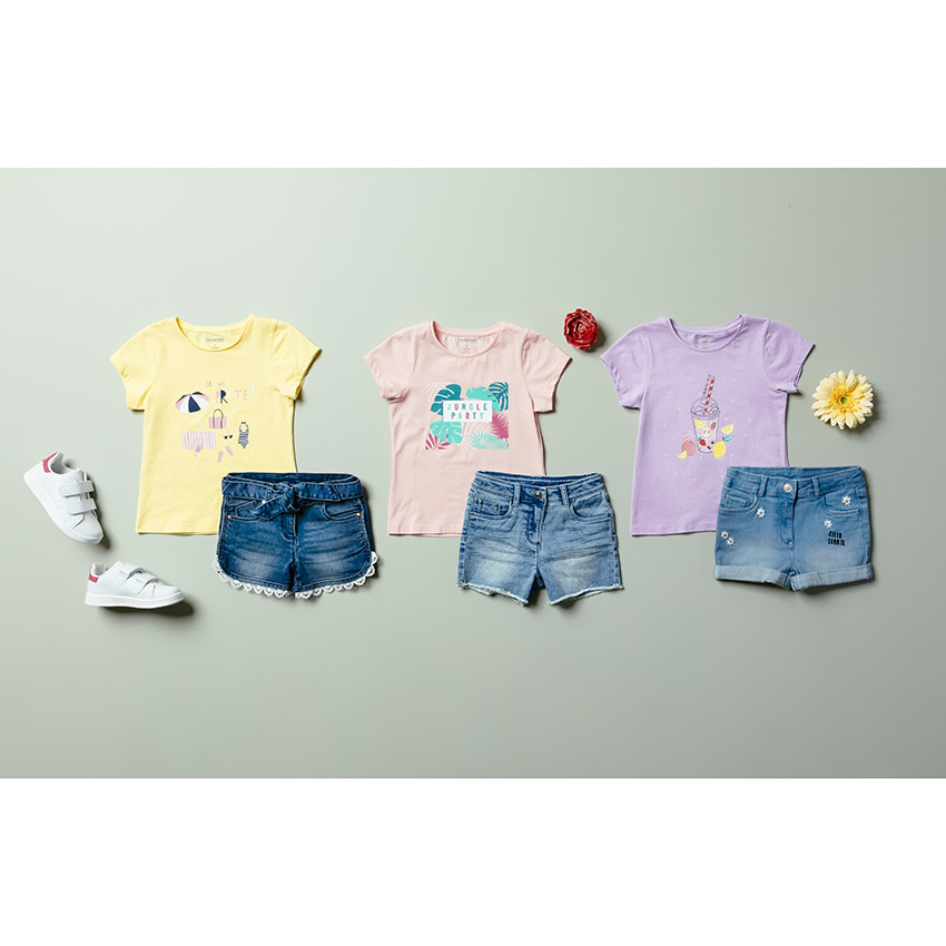 Short en jean délavé à fleurs brodées pour fille 