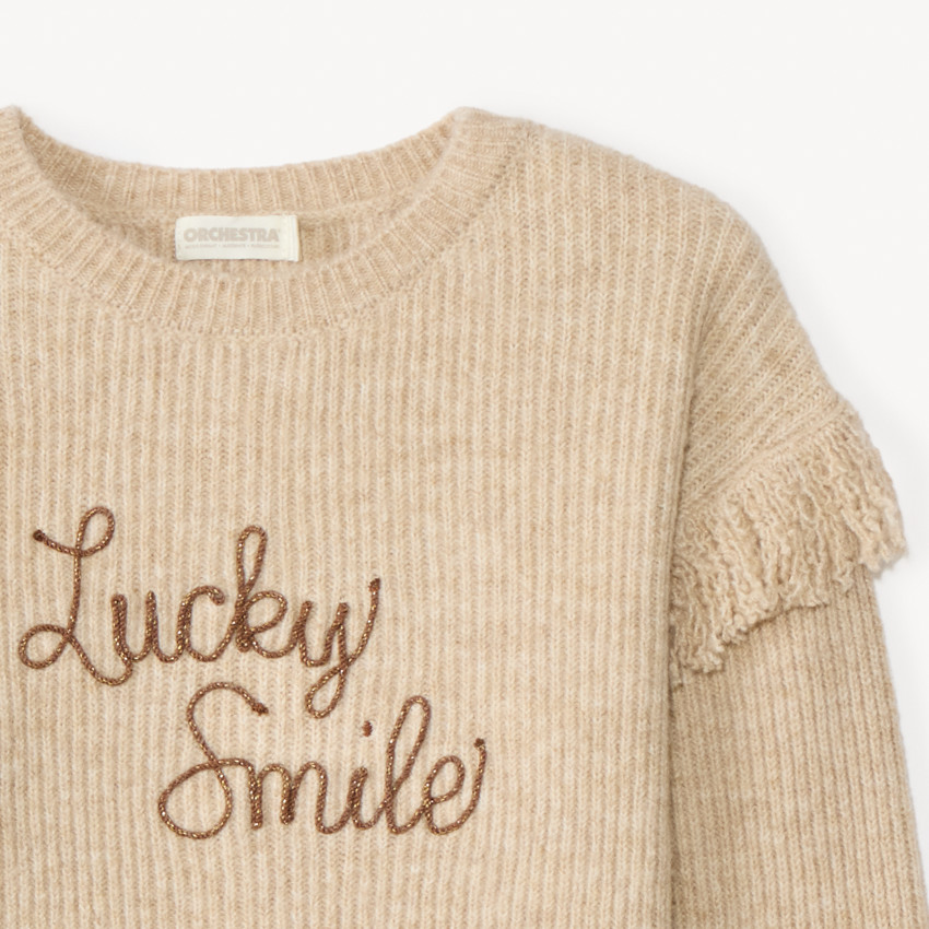 Pull en tricot côtelé à franges et cording pour fille 