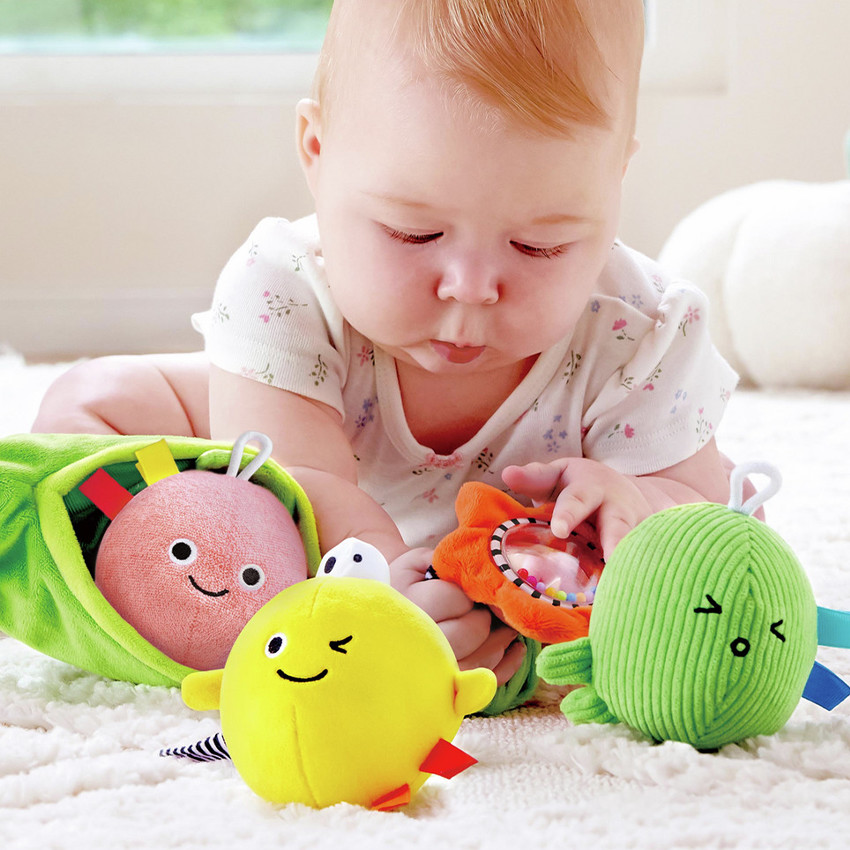 Hochet peluche 3 petits pois vert 