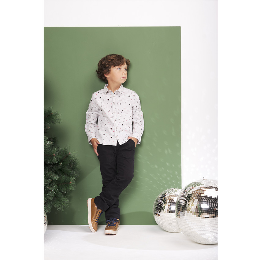Chemise manches longues en coton imprimé dinosaures/noël pour garçon 