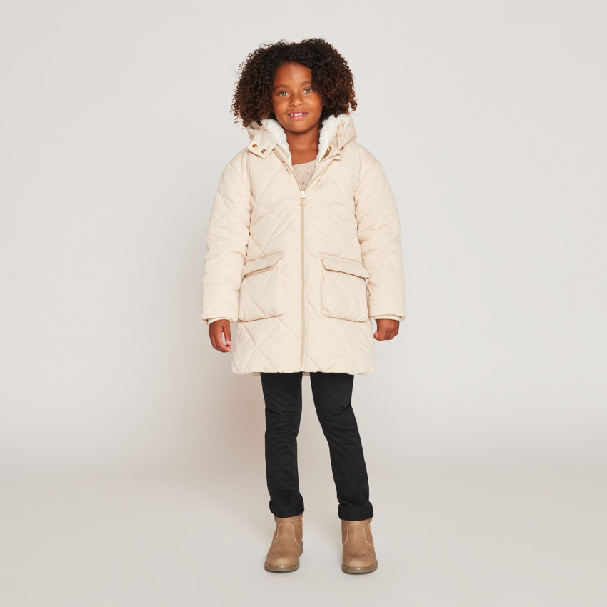 Doudoune manches longues en twill et sherpa + gilet pour fille