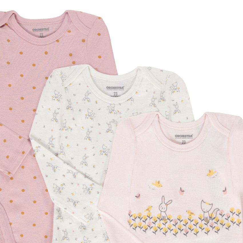 Lot de 7 bodies manches longues lapin/renard pour bébé fille 